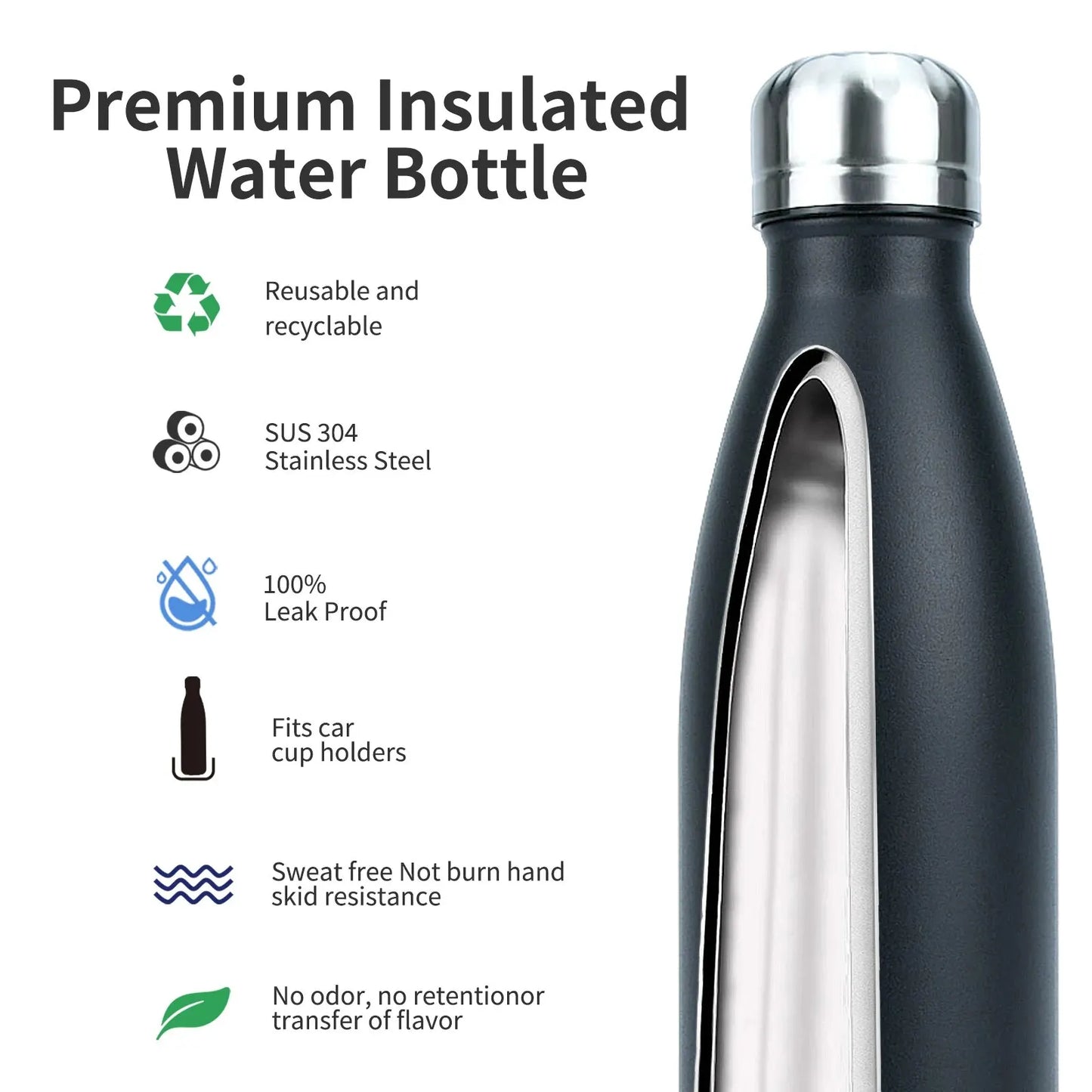 Insulated Stainless Steel Water Bottle — 500ml, 24H Cold